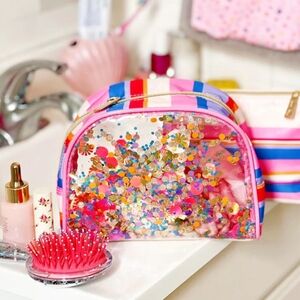 NWT Spread Thin Travel Colorful Cosmetic Bag Set Packed Party